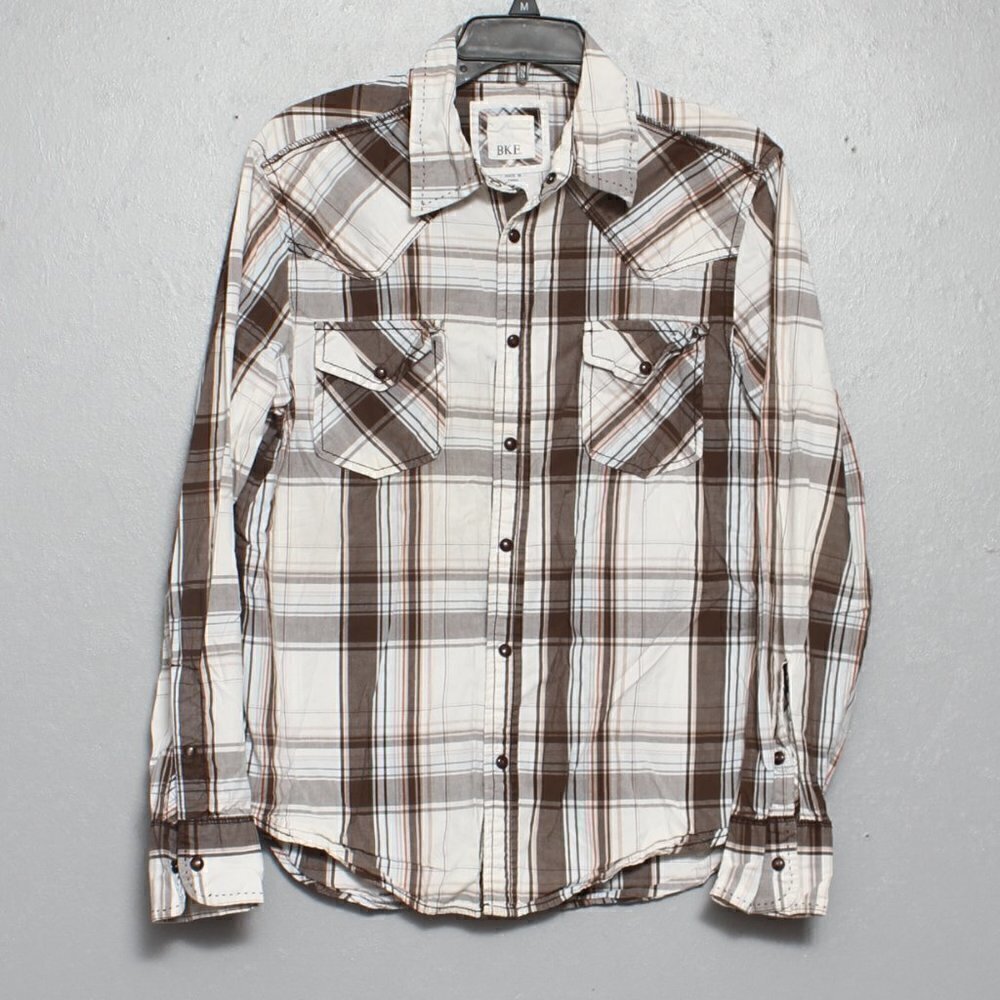 Bke cotton plaid button up long sleeve shirt